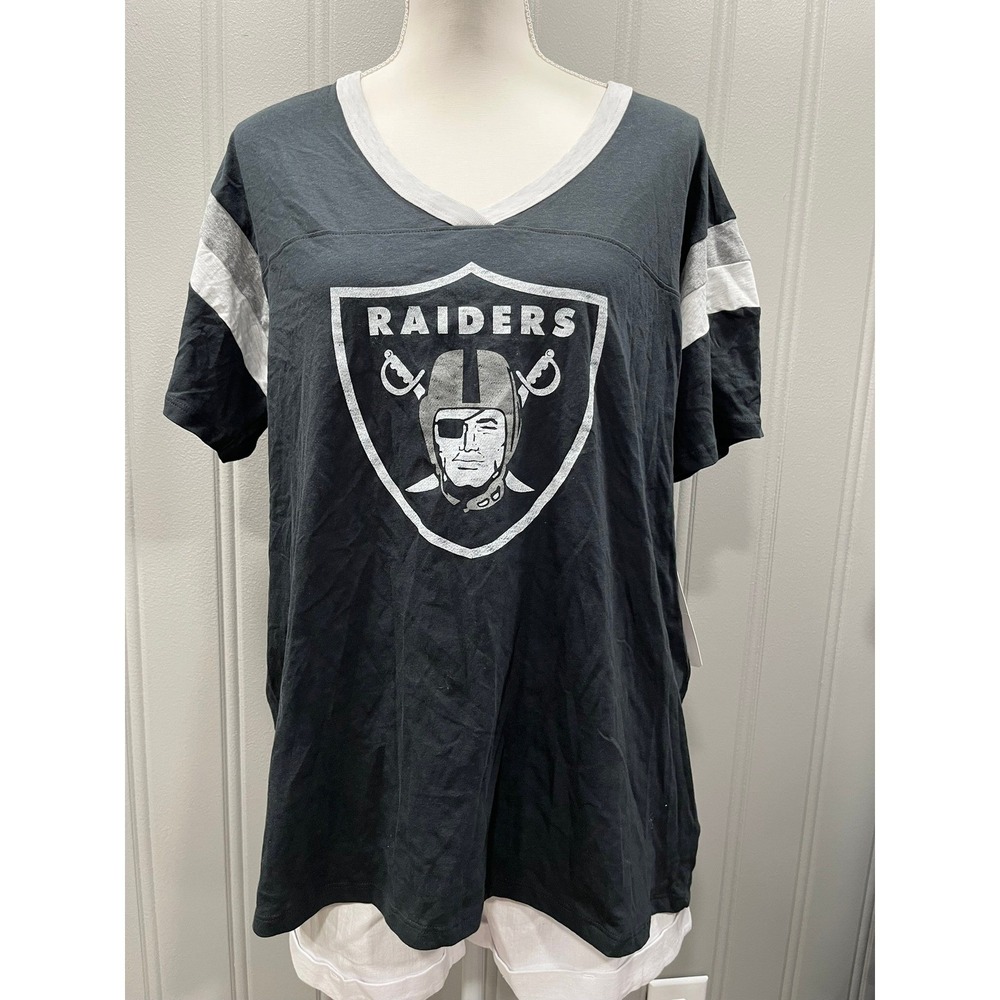 47 Brand Womens‎ Black Raiders NFL Team Apparel V Neck T Shirt Extra Large